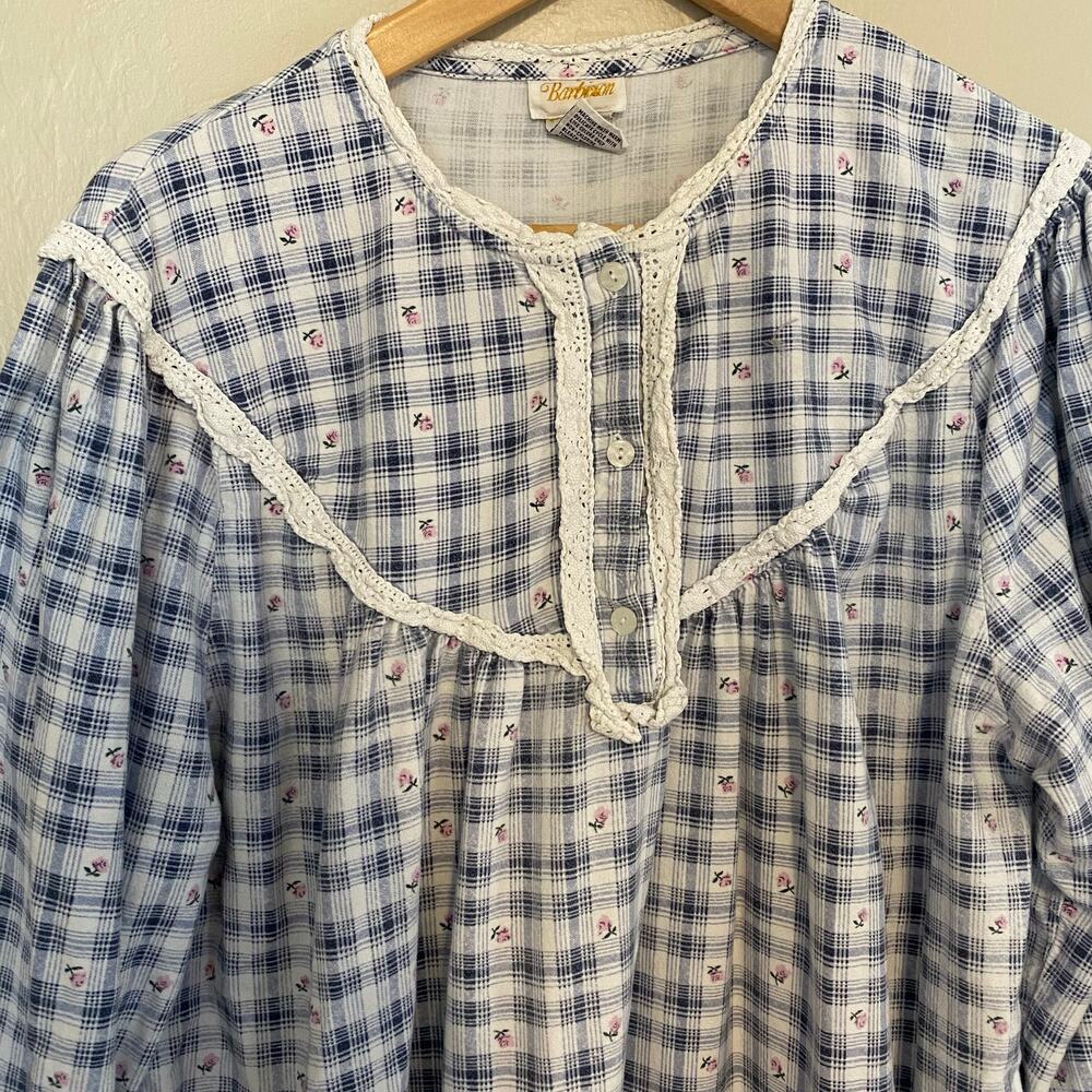 Vintage Barbizon Nightgown Womens Size XL 100% Cotton Prairie Plaid Floral